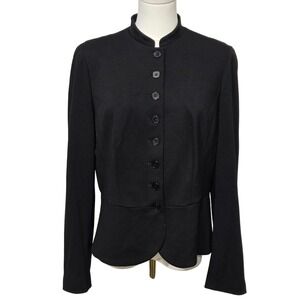 Lauren Ralph Lauren Petite‎ Blazer Womens 12P Black Mandarin Collar Peplum Lined